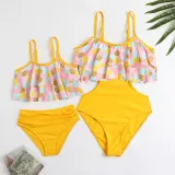 Mommy and Me Yellow Floral Pattern Two-pieces Bikini Matching Swimsuit