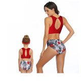 Mommy and Me Floral Ruffles Halter Tankini Matching Swimwear