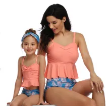 Mommy and Me Orange Sling Tops & Ruffles Floral Bikini Matching Swimwear