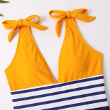 Mommy and Me Orange Striped One Piece Matching Swimsuit