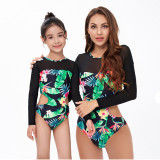 Mommy and Me Long Sleeve Floral Pattern Matching Swimsuit