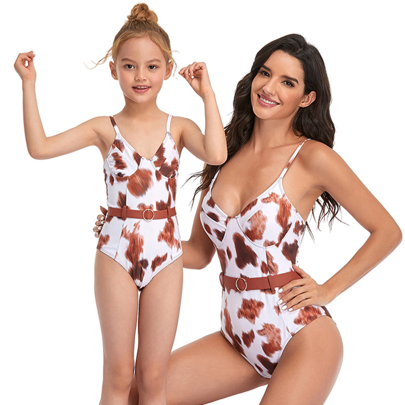 Mommy and Me Brown Floral Pattern Matching Swimwear