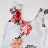 Mommy and Me White Floral Pattern Matching Swimsuit