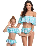 Mommy and Me Off Shoulder Floral Pattern Bikini Matching Swimsuit