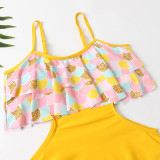 Mommy and Me Yellow Floral Pattern Two-pieces Bikini Matching Swimsuit