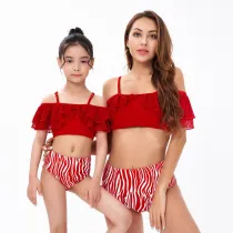 Mommy and Me Red RufflesTwo Pieces Matching Swimsuit