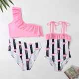 Mommy and Me Pink Flamingo Pattern One Piece Matching Swimsuit