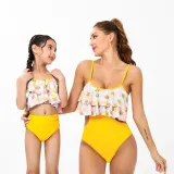 Mommy and Me Yellow Floral Pattern Two-pieces Bikini Matching Swimsuit