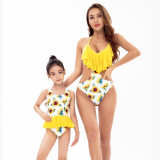 Mommy and Me Sunflower Pattern Bikini Matching Swimsuit