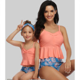 Mommy and Me Orange Sling Tops & Ruffles Floral Bikini Matching Swimwear