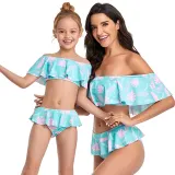 Mommy and Me Off Shoulder Floral Pattern Bikini Matching Swimsuit