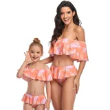 Mommy and Me Off Shoulder Floral Pattern Bikini Matching Swimsuit