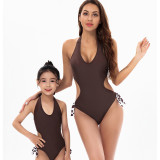 Mommy and Me Brown Color Halter Matching Swimsuit