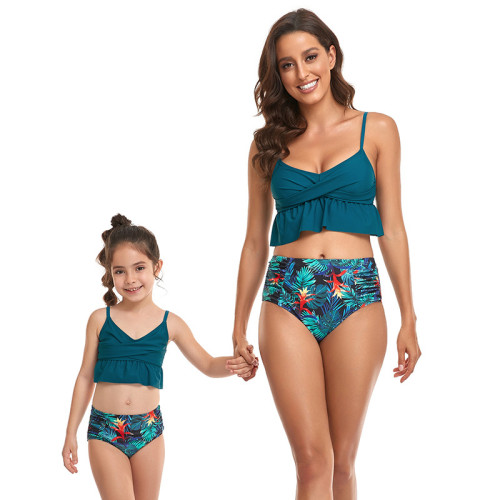 Mommy and Me Floral Ruffles Tankini Matching Swimwear