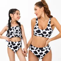 Mommy and Me White Cow Print Two-pieces Matching Swimsuit
