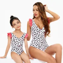 Mommy and Me Flying Sleeve Polka Dots Matching Swimsuit