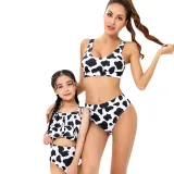 Mommy and Me White Cow Print Two-pieces Matching Swimsuit