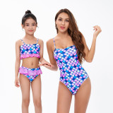 Mommy and Me Fish Scales Ruffles Bikini Matching Swimsuit