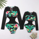 Mommy and Me Long Sleeve Floral Pattern Matching Swimsuit