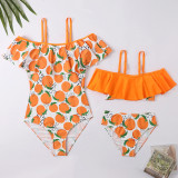 Mommy and Me Orange Fruit Pattern Bikini Matching Swimsuit