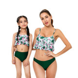 Mommy and Me Green Floral Print Matching Swimsuit
