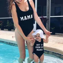 Mommy and Me MAMA Slogan Pattern Matching Swimsuit