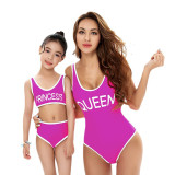 Mommy and Me Rose Pink Slogan One Piece Matching Swimsuit