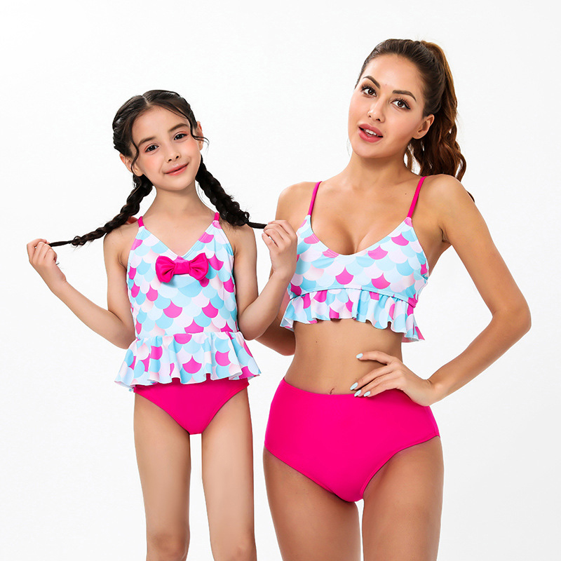 Mommy and Me Bow Tie Two-pieces Bikini Matching Swimsuit