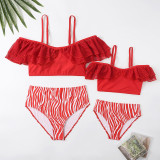Mommy and Me Red RufflesTwo Pieces Matching Swimsuit