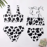 Mommy and Me White Cow Print Two-pieces Matching Swimsuit