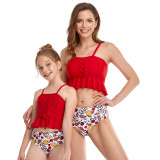 Mommy and Me Black Floral Ruffles Tankini Matching Swimwear