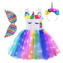 Rainbow Light Up Unicorn Sequins Tutu Dress With Unicorn Hairband Rainbow Angel Wings
