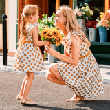 Mommy And Me Polka Dots Floral Flying Sleeve Matching Dresses