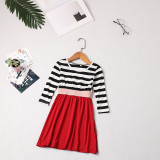 Mommy And Me Long Sleeve Splice Striped Matching Dresses