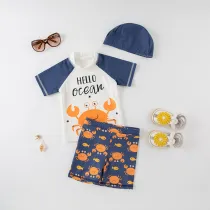Toddler Boy Hello Ocean Crab Swimsuit With Swimming Cap
