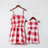 Mommy And Me Lattice Jumpsuits Shorts Family Matching Rompers