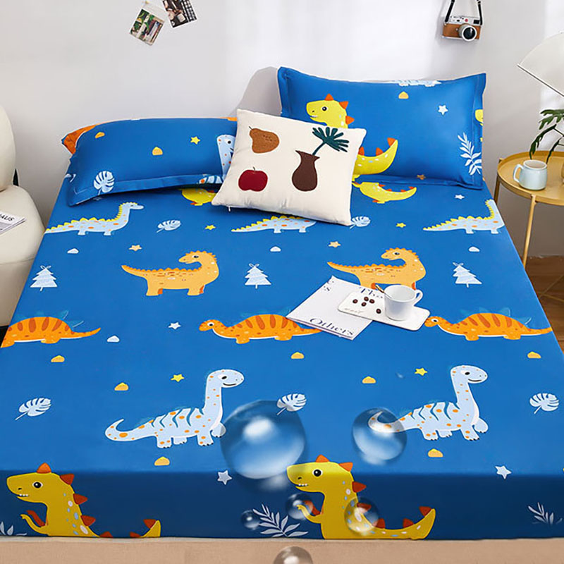 Home Bedding Pocket Cartoon Pattern Printing Quilted Waterproof Fitted Sheet With Pillowcases