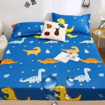 Home Bedding Pocket Cartoon Pattern Printing Quilted Waterproof Fitted Sheet With Pillowcases