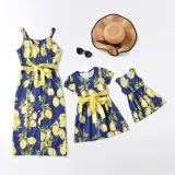 Mommy And Me Sling Floral Printing Matching Dresses With Belt