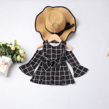 Mommy And Me Long Sleeve Off Shoulder Plaid Matching Dresses