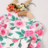 Mommy And Me Long Sleeve Floral Printing Ruffles Matching Dresses
