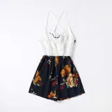 Mommy And Me Lace Splicing Sling Jumpsuits Shorts Family Matching Rompers