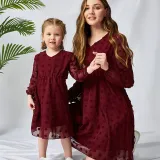 Mommy And Me Pure Color Long Sleeve Matching Dresses