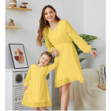 Mommy And Me Pure Color Long Sleeve Matching Dresses