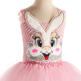 Sequins Rabbit Pink Hand Crocheted Tutu Dress With Rabbit Hairband