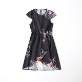 Mommy And Me Floral Printing V-Neck Waist Matching Dresses