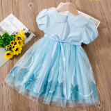 Toddler Girl Sequin Ruffles Bowknot Tutu Mesh Short Sleeve Dresses