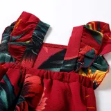 Mommy And Me Red Floral Patter Jumpsuits Shorts Family Matching Rompers
