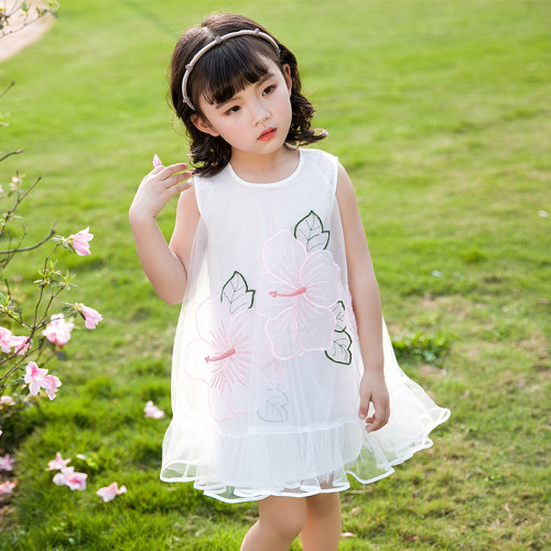 Toddler Girls Embroidered Flowers Mesh Sleeveless Summer Dress