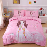 Girls 4PCS Bedding Beautiful Princess Flower Printed Quilt Cover Set
